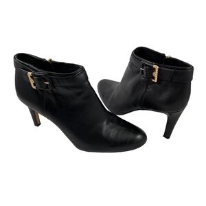 Vince Camuto Black Leather Ankle Boots with Gold Accent